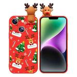 For iPhone 14 Plus Colored Drawing Deer Relief Doll Soft TPU Phone Case(Christmas Tree and Deer)