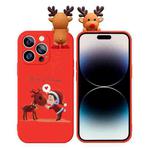 For iPhone 14 Pro Colored Drawing Deer Relief Doll Soft TPU Phone Case(Child and Deer)