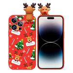 For iPhone 14 Pro Max Colored Drawing Deer Relief Doll Soft TPU Phone Case(Christmas Tree and Deer)