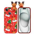 For iPhone 15 Plus Colored Drawing Deer Relief Doll Soft TPU Phone Case(Christmas Tree and Deer)