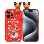 For iPhone 15 Pro Colored Drawing Deer Relief Doll Soft TPU Phone Case(Christmas Elk)