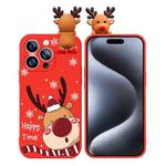 For iPhone 15 Pro Max Colored Drawing Deer Relief Doll Soft TPU Phone Case(Cute Elk)