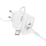 Hoco N35 Streamer PD45W USB-C / Type-C Dual Port Charger Set with Type-C to Type-C Cable, EU Plug(White)