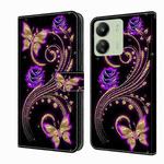 For Xiaomi Redmi 13C Crystal 3D Shockproof Protective Leather Phone Case(Purple Flower Butterfly)