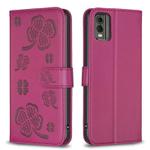 For Nokia C12 Four-leaf Embossed Leather Phone Case(Rose Red)