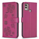 For Nokia C22 Four-leaf Embossed Leather Phone Case(Rose Red)