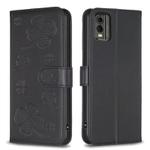 For Nokia C32 Four-leaf Embossed Leather Phone Case(Black)