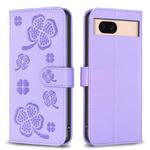 For Google Pixel 8a Four-leaf Embossed Leather Phone Case(Purple)