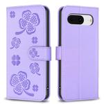 For Google Pixel 8 Four-leaf Embossed Leather Phone Case(Purple)
