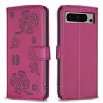 For Google Pixel 8 Pro Four-leaf Embossed Leather Phone Case(Rose Red)
