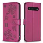 For Google Pixel 7 Four-leaf Embossed Leather Phone Case(Rose Red)