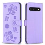 For Google Pixel 7 Four-leaf Embossed Leather Phone Case(Purple)