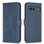 For Google Pixel 7a Four-leaf Embossed Leather Phone Case(Blue)