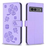 For Google Pixel 7a Four-leaf Embossed Leather Phone Case(Purple)