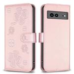 For Google Pixel 7a Four-leaf Embossed Leather Phone Case(Pink)