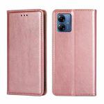 For Motorola Moto G14 4G Gloss Oil Solid Color Magnetic Leather Phone Case(Rose Gold)