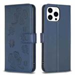 For iPhone 15 Pro Max Four-leaf Embossed Leather Phone Case(Blue)