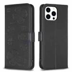 For iPhone 15 Pro Max Four-leaf Embossed Leather Phone Case(Black)