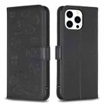 For iPhone 13 Pro Four-leaf Embossed Leather Phone Case(Black)