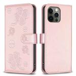 For iPhone 12 Pro Max Four-leaf Embossed Leather Phone Case(Pink)