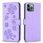 For iPhone 11 Pro Max Four-leaf Embossed Leather Phone Case(Purple)