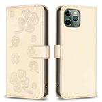 For iPhone 11 Pro Max Four-leaf Embossed Leather Phone Case(Gold)
