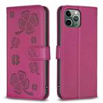 For iPhone 11 Pro Four-leaf Embossed Leather Phone Case(Rose Red)