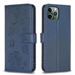 For iPhone 11 Pro Four-leaf Embossed Leather Phone Case(Blue)