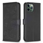 For iPhone 11 Pro Four-leaf Embossed Leather Phone Case(Black)