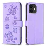 For iPhone 11 Four-leaf Embossed Leather Phone Case(Purple)