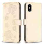 For iPhone X / XS Four-leaf Embossed Leather Phone Case(Gold)