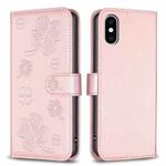For iPhone X / XS Four-leaf Embossed Leather Phone Case(Pink)