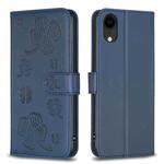 For iPhone XR Four-leaf Embossed Leather Phone Case(Blue)