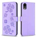 For iPhone XR Four-leaf Embossed Leather Phone Case(Purple)