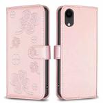 For iPhone XR Four-leaf Embossed Leather Phone Case(Pink)