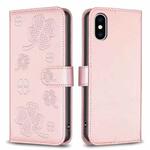 For iPhone XS Max Four-leaf Embossed Leather Phone Case(Pink)