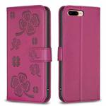 For iPhone 7 Plus / 8 Plus Four-leaf Embossed Leather Phone Case(Rose Red)