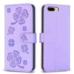 For iPhone 7 Plus / 8 Plus Four-leaf Embossed Leather Phone Case(Purple)