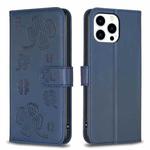 For iPhone 14 Pro Max Four-leaf Embossed Leather Phone Case(Blue)