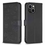 For iPhone 14 Plus Four-leaf Embossed Leather Phone Case(Black)