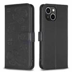 For iPhone 14 Four-leaf Embossed Leather Phone Case(Black)