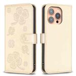 For iPhone 16 Pro Max Four-leaf Embossed Leather Phone Case(Gold)