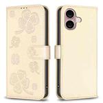 For iPhone 16 Plus Four-leaf Embossed Leather Phone Case(Gold)