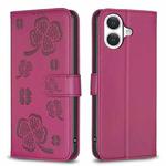 For iPhone 17 Four-leaf Embossed Leather Phone Case(Rose Red)