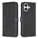 For iPhone 17 Four-leaf Embossed Leather Phone Case(Black)