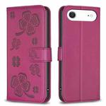 For iPhone 17 Air Four-leaf Embossed Leather Phone Case(Rose Red)