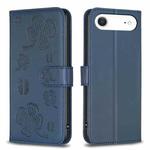 For iPhone 17 Air Four-leaf Embossed Leather Phone Case(Blue)