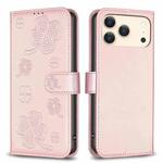 For iPhone 17 Pro Four-leaf Embossed Leather Phone Case(Pink)