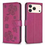 For iPhone 17 Pro Max Four-leaf Embossed Leather Phone Case(Rose Red)