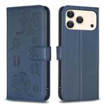 For iPhone 17 Pro Max Four-leaf Embossed Leather Phone Case(Blue)